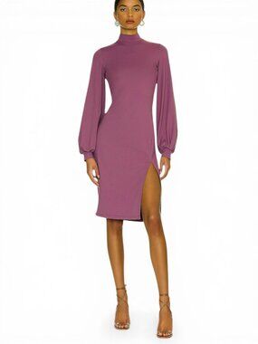 Susana Monaco Mock Neck Long Sleeve Slit Dress Amethyst NWT New S